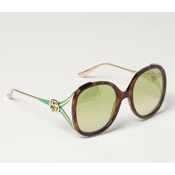 NWT GUCCI GG0226S - 006 Gold Green Oversized Sunglasses - Picture 3 of 10